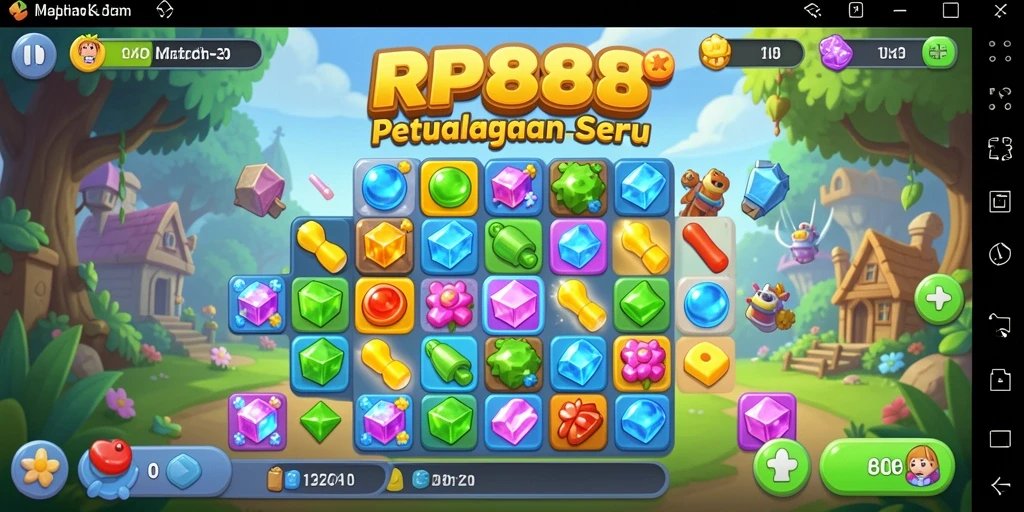 Screenshot utama RP888 menampilkan gameplay menegangkan di level Match-3.
