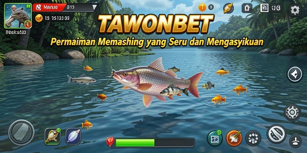 Screenshot utama TAWONBET menampilkan gameplay memancing yang mendebarkan.