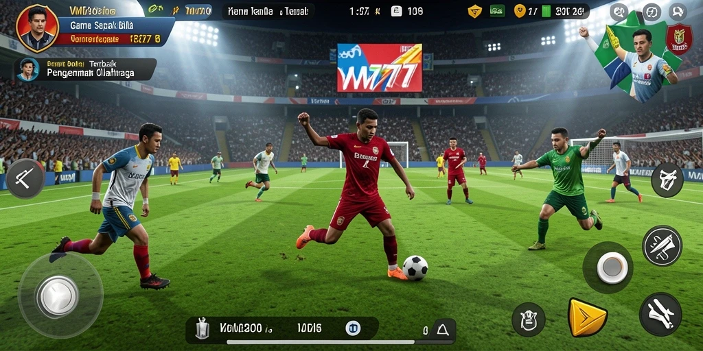 Tangkapan layar utama VM777 menampilkan aksi seru sepak bola.
